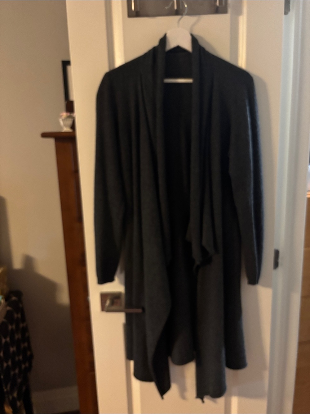 100% cashmere Dark Gray Women's Open Front Drape Cardigan Sweater